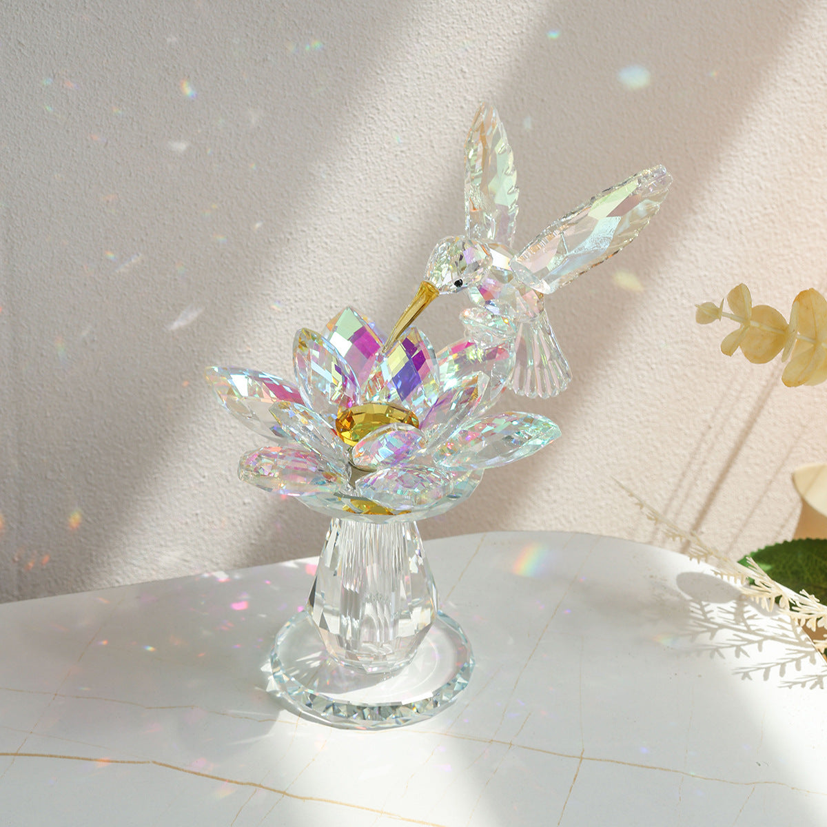 Crystal Animal Figurine Home Decor - Hummingbird and Lotus Ornament