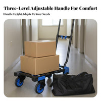 Foldable Hand Truck Adjustable Telescopic Handle Folding Hand Truck Versatile Foldable Moving Trolley for Homeowners, Outdoor, Travel, Shopping