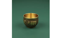 Brass Five Oxen Cup Chinese Design Embossed Ox Offering Bowl Ideal Gift Vintage Metal Teacup for Collectors, Altar, Study Room, Office Desk