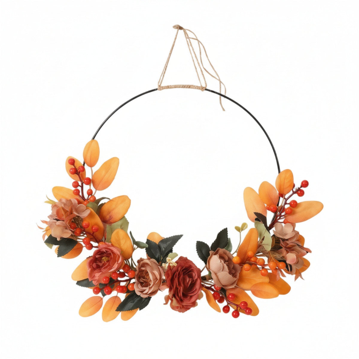 Wreath with Jute Twine Open-Frame Floral Hoop Wreath Indoor for Entryway, Mantel