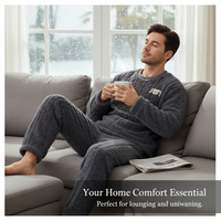 Men's Coral Fleece Pajama Set Thickened Warm Flannel Loungewear for Autumn Winter