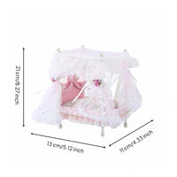 1:12 Scale Dollhouse Canopy Bed Ruffled Four-Poster Bed Ribbon Ties Miniature Furniture