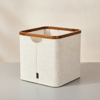 Storage Basket with Bamboo Frame Foldable Textile Basket Convenient Foldable Organizer Bin for Closet