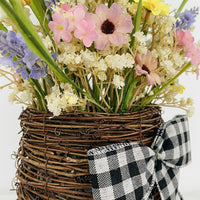 Easter Spring Flower Wall Basket Spring Flower Basket Decor Handwoven Spring Floral Door Hanger for Home, Hallway, Entryway