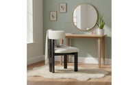 Upholstered Wooden Chair Solid Wood Frame Boucle Dining Chair French Vintage Style Minimalist Vanity Stool for Restaurant, Hotel, Bedroom