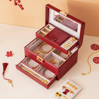 Red Jewelry Box Soft Velvet Lining Multi-Layer Jewelry Case for Wedding