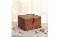 3 Pieces Handmade Straw Storage Box Natural Look Woven Lid Box Decorative Rectangular Shelf Basket Rustic Design for Desktop