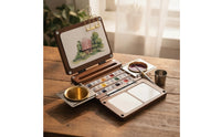 Fold-out Portable Paint Box with Mixing Plates Compact Wooden Paint Box Sturdy Palette Travel-Friendly for Artists, Painters, Sketchers, Outdoor Painting, Studio