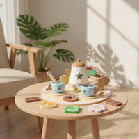 12 Pieces Wooden Tea Set Preschool Pretend Tea Set Wooden Playset Kids Colorful for Nursery