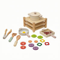 Wooden Play Kitchen Rounded Shapes Wooden Cooking Set Food-Shaped Role-Play Kitchen Set