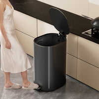 Pedal-Operated Stainless Steel Dual-Bin Kitchen Waste Bin with Soft-Close Lid for Living Room