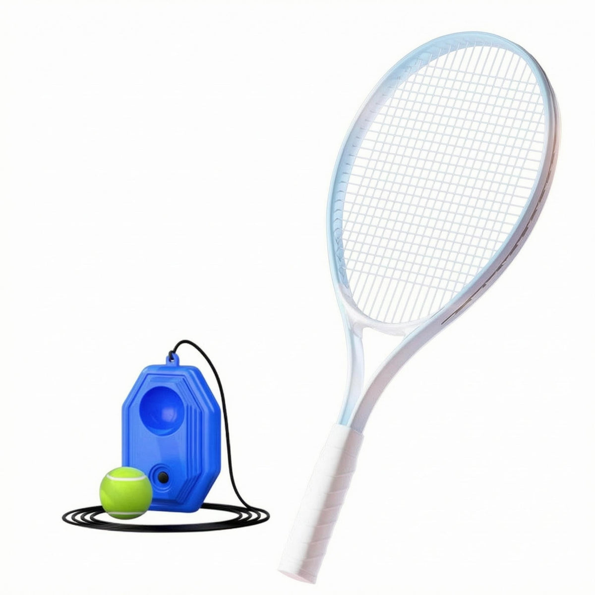 Aluminum Alloy Solo Tennis Practice Aid Netted Head Rebound Tennis Practice Aid White Handle Sports Equipment Portable for Adults
