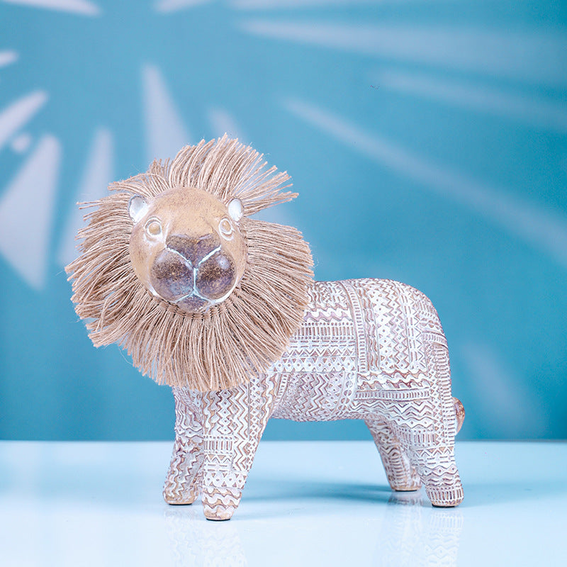 Handwoven Resin Lion Figurine - Cute Animal Craft for Office Desk Decoration