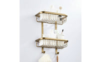 2-Tier Shelf with Hooks Vintage Wire Wall Basket Washroom Shelf with Hooks for Utility Room