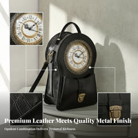 Adjustable Strap Vintage Clock Bag Leather-Like Finish Clock-Shaped Handbag Flap Pocket Structured Handbag