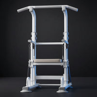Strength Station with Padded Backrest Adjustable Height Freestanding Strength Station Heavy Duty Pull up Bar with Resistance Straps for Garage