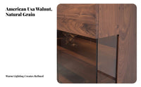 Solid Wood Construction Black Walnut Wine Cabinet Multi-Purpose Sideboard Buffet Cabinet Glass Display Doors Dining Room Sideboard Sturdy and Long-Lasting for Homeowners, Interior Designers, Families, Hallway, Kitchen, Villa, Hotel