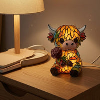 Cow Night Illuminating LED Stained-Glass Bovine Lamp USB-Powered Home Decoration