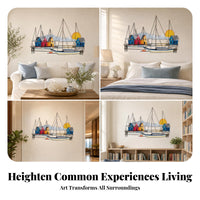 Layered Design Blue Sailboat Wall Sculpture Multicolor Beach Theme Coastal Wall Art for Hospitality Areas