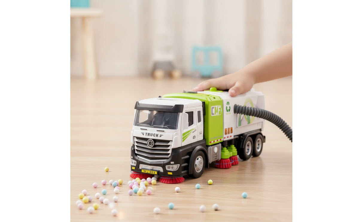Street Sweeper Alloy Truck Diecast Toy Truck with Suction Hose for Kids, Young Children, Playroom, Floor Activity, Sandbox