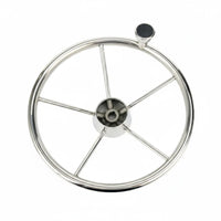 Boat Steering Wheel with Turning Knob Polished Finish Stainless Steel Steering Wheel Finger Grips for Pontoon