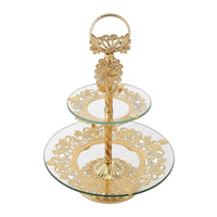 Ornate Two-Tier Fruit Tray Decorative Fruit Tray with Stand Metal 2-Tier Dessert Stand Space-Saving for Hosts