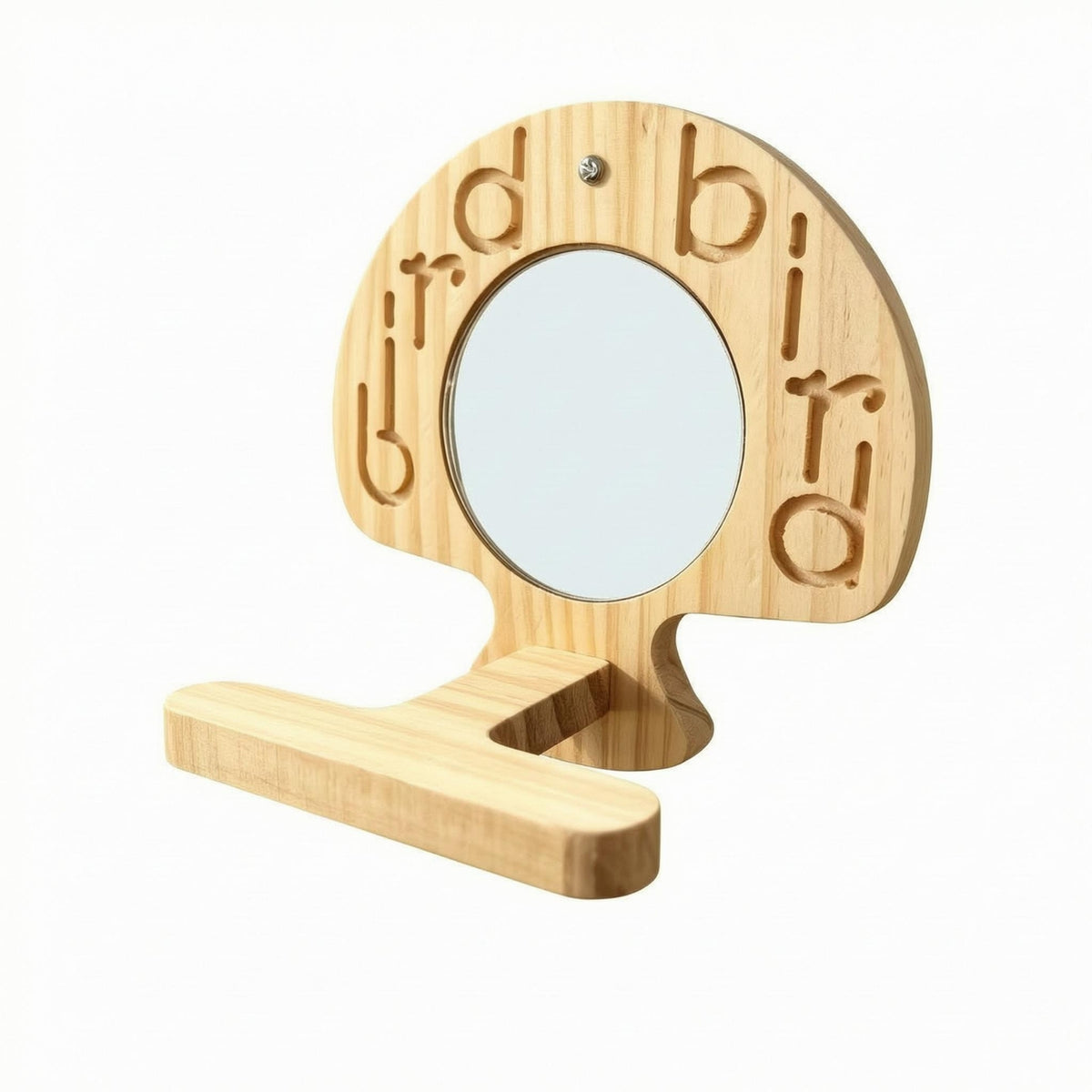 Natural Wood Parakeet Mirror Stand Engraved Cutouts Bird Perch Mirror Smooth Finish Wooden Bird Perch Rounded Top