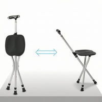 Three-Legged Cane Stool Adjustable Height Walking Cane with Seat Multifunctional Walking Stick with Seat 2-in-1 for Elderly, Seniors, Travel