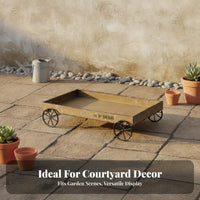 Spoked Wheels Iron Tray Rectangular Rustic Metal Tray Raised Sides Household Decor Shallow
