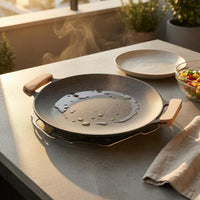 Black Speckled Grill Pan Light Wood Handles Aluminum Alloy Grill Pan Cookware Shallow Rim Even-Heating for Gas Cooktop