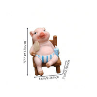 Painted Finish Pink Pig Ornament Tabletop Seated Pig Figurine Cute Creature Statue Decorative Figure for Desktop, Garden, Courtyard