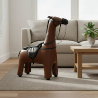Padded Horse-Shaped Stool Upholstered Horse Stool Leather-Like Household Furniture Black for Indoor