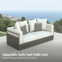 4 Pieces Nordic Design 4-Piece Rope-Woven Seating set Weather-withstandant Patio Conversation Set sturdy Frame Outdoor Furniture Soft paddings for Families, Homeowners, supportingyard, Porch, Balcony, waterfront area