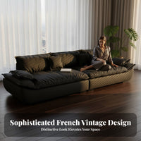 Deep-Seat Black Leather Sofa French Retro Design Living Room Furniture Easy to Clean Couch for Apartment Dwellers, Office Workers, Bedroom