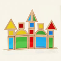 13 Pieces Translucent Geometric Blocks Smooth Wooden Building Blocks with Acrylic Inserts Stacking Toys STEM Rainbow