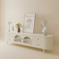 TV Cabinet with Glass Doors Cream TV Stand with Glass Doors Fluted Media Console for Living Room