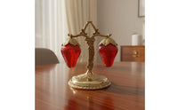 Vintage-Style Strawberry Condiment Set Antique-Look Condiment Stand with Bottles Textured Glass Tableware for Dining Table