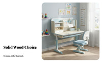 Children's Writing Table with Hutch Ergonomic Desk and Chair Set Height Adjustable Learning Desk Student Writing Table with Hutch Steel Frame with Storage Suitable for Study Room Homework School