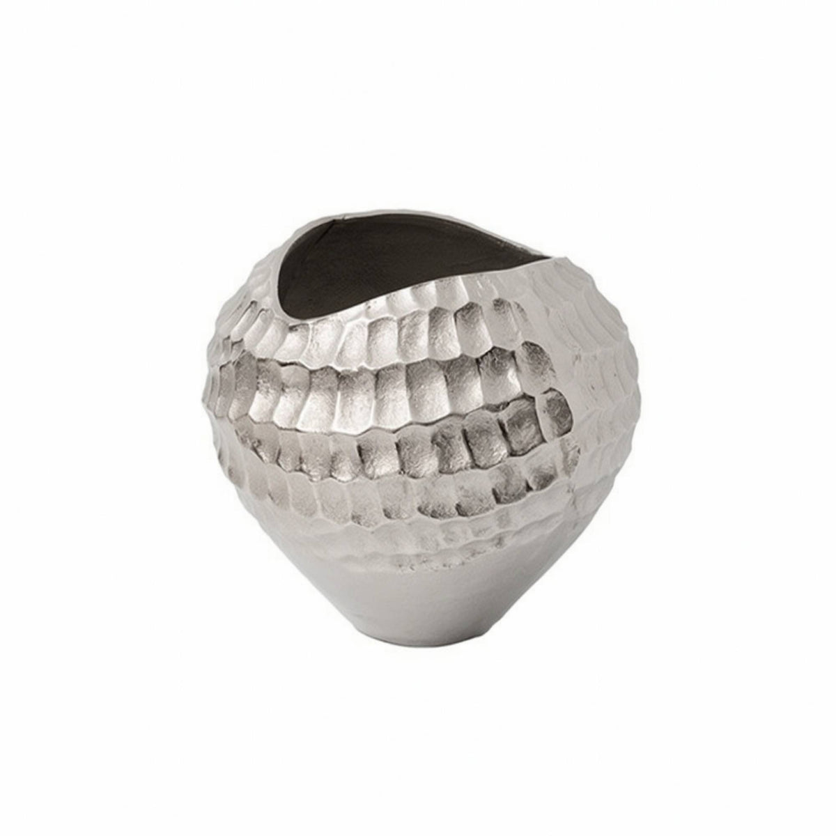 Vase with Hammered Finish Silver Aluminum Vase Shiny Flower Holder for Console Table, Hotel