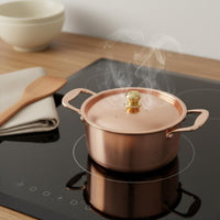 Small Copper Pot European Style Single Person Induction Pot Personal Size Copper Stockpot with Lid for Dining Table, Kitchen