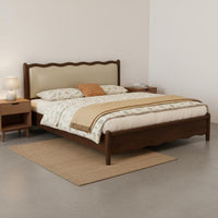 Solid Wood Bed Retro Style Storage Headboard Bed Easy to Clean for Guest Room