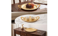 Serving Tray with Handles Gold-Tone Metal Serving Tray Round for Dining Table