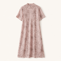A Line Skirt Chinese Dress for Wedding Guest with V Neck, Plus Size Cheongsam Qipao for Summer, Wrinkle Resistant Polyester Design