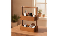 Wood Rack with Handle Space-Saving Two-Tier Shelf Decorative 2-Tier Shelf for Washroom Counter