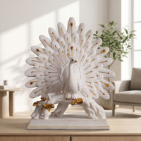 Resin Peacock Figurine with Base Gold-Tone Peacock Figurine Sculpted Sculpture Tabletop for Homeowners, Art Collectors, Living Room, Entryway, Tv Stand, Housewarming