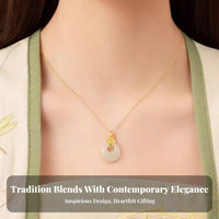 Jade Necklace Family Appreciation Day Gift Jade Buckle Necklace Adjustable Chain Chinese Design Pendant for Women, Moms, Anniversary, Birthday