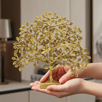 Metal Tree Statue Gold-Tone Brass Tree Lustrous Showpiece for Living Room, Entryway