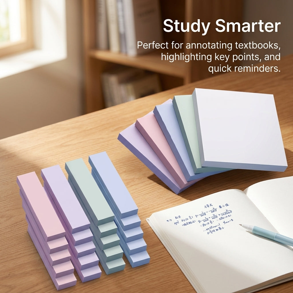 Multicolor Sticky Notes for Students Color with Long Strips, Paper Note Pads Set, 100 Sheets Each, 5 Medium