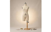 Linen-Textured Female Dress Form Mannequin Light Beige Material-Covered Dress Form Split-Leg Female Mannequin Torso Stand Wooden Base for Dressmakers, Fashion Design