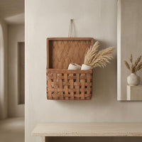 Woven Wall Basket Hanging Rope Wooden Storage Basket Handcrafted